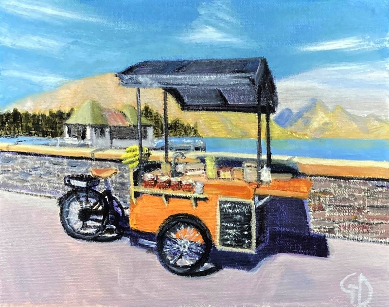 Crepes by the waterfront, Queenstown.jpg - Crepes by the waterfront, Queenstown Water, soluble, oil on canvas, 8 x 10" (20.3 x 25.4 cm) Completed March 2023